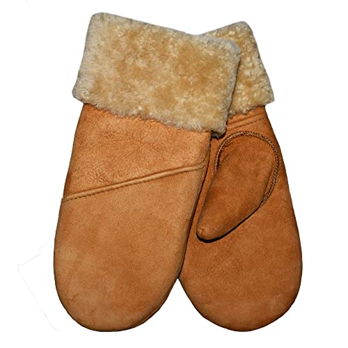 SamWo, Handschuhe/Fäustlinge für Damen, 100% Lammfell, Größe: M, Hellbraun/Natur
