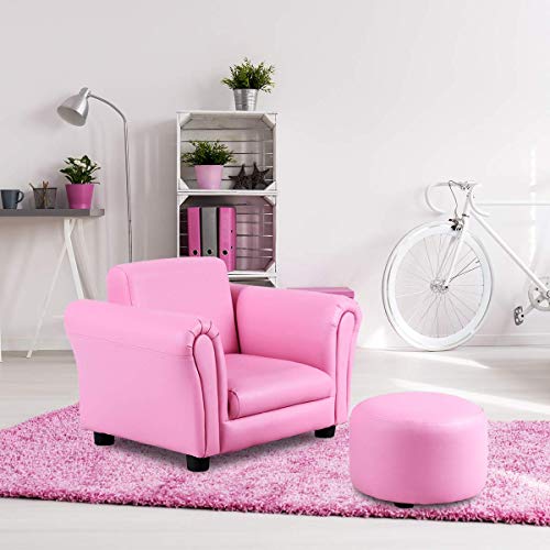 Costzon Children Sofa With Footstool, Kids Sofa With Astm & Cpsia Certification, Mini Couch For Toddler With Load-Bearing Of 100Lbs, Ergonomic Design Armchair With Armrest And Backrest (Pink) #TOP6