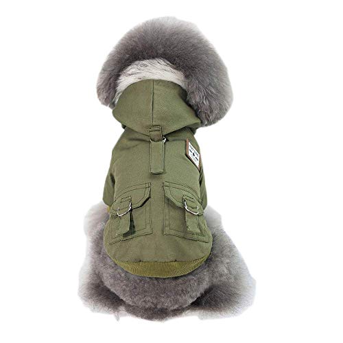 Izefia Dog Coat Hoodies Work Clothes Thickened Dog Overall Dog Military Uniform Army Hoodie Sweater Cotton Jacket for Small Dog Medium Dog Cat Green XXL - Image 3