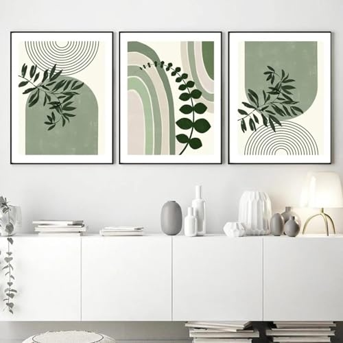 Affiches de plantes abstraites KEBIA triptyque géométrique de 80x110 cm sans cadre
