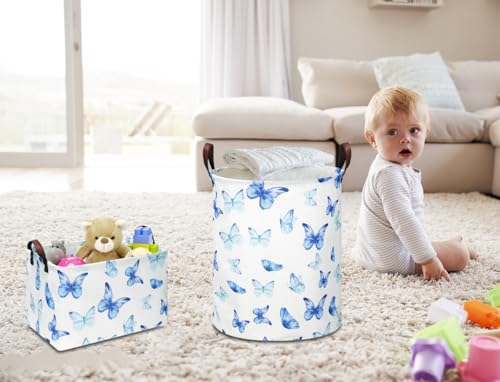 Image of NTAOHAMPER Rectangular Blue Butterfly Storage Basket,baptism basket for favors,Collapsible Gift Basket with Handles,Kids Toys /Books Box(Blue Butterfly)
