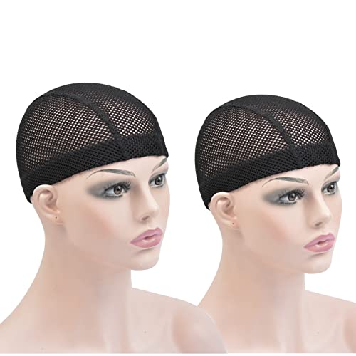 2 Pcs Black Mesh Dome Wig Cap Elastic Crochet Braid Wig Caps for Making Wig (Black M)