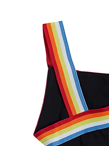 Milumia Girl's Casual Rainbow Striped Romper Sleeveless Spaghetti Strap Short Jumpsuits Playsuit Black 10 Years #TOP4