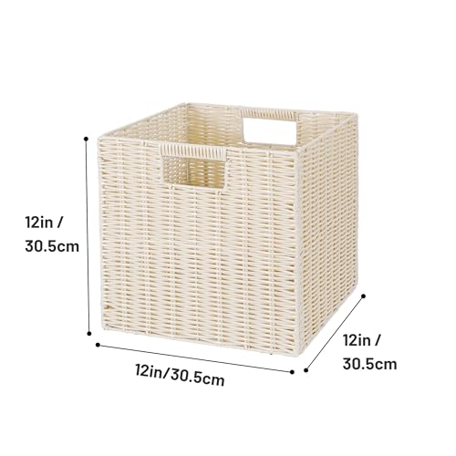 TAIMEI&G02 4er-Set Kallax Expedit Regal Korb/Kallax Korb Geflochten / 30,5 x 30,5 x 30,5H cm/Plastik Regalkorb/Faltkorb Flechtkorb/Regalbox Storage Box/Aufbewahrungskorb Regalkorb Faltbar, lvory