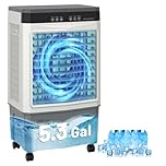 Auertech 5.3 Gal Evaporative Air Cooler, 1800 CFM Swamp Cooler with Large Water Tank, 120° Oscillation, 3 Wind Speeds, Glass Top Design, Portable Windowless Cooling Fan for Garage, Patio, Home