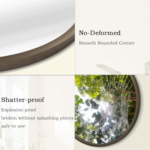 Image of Wall Mirror Small Round Bathroom Mirror Metal Brushed Framed Rounded Corner Ative Hanging Mirror for Living Room Bedroom Entryway Farmhouse Caffee
