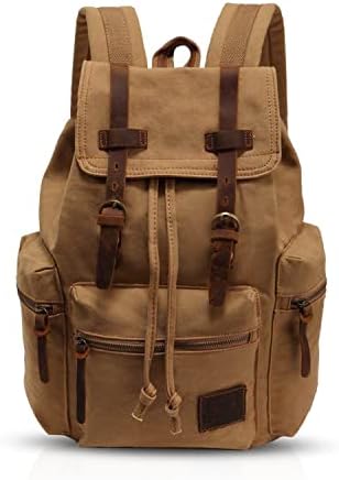 FANDARE Vintage Backpack Canvas Daypacks School Bag Outdoor Hiking Rucksack College Bookbag Teenager Travel Field Pack Large Knapsack Durable Infantry Pack for Women Men Black