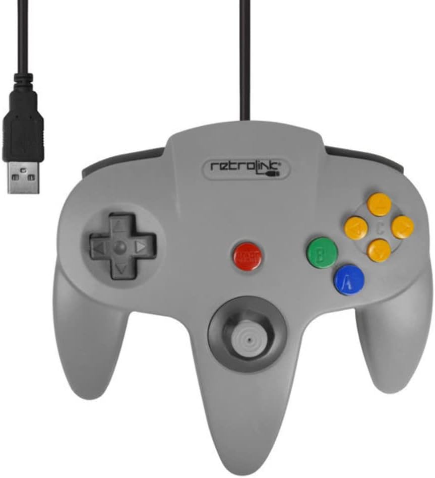 Retro-Link Wired N64 Style USB Controller for PC & Mac, Grey