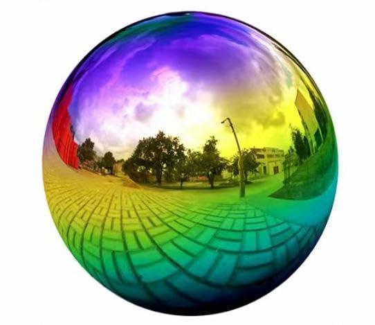 YoupO Rainbow Gazing Globe Mirror Ball in Stainless Steel, Shiny Hollow Sphere Sparkling Housewarming Outdoor Ornament (10 Inch)