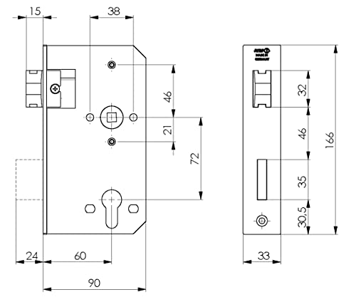 Serrure de rechange 140U AMF galvanisée avec mandrin 60 mm pour cylindre européen