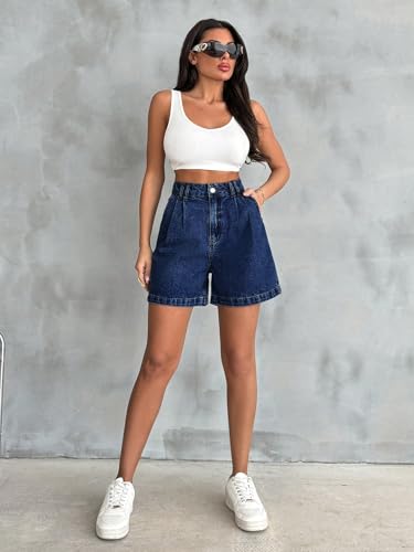 Image of Shasmi Girl's & Women's High Waisted Denim Shorts, 2025 Fashion Vintage Wash, Straight Cut (Short 234)