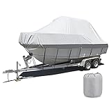 AMGJ Housse de Bateau Hard Top/T-Top, Couverture de Bateau Remorquable d'Oxford de Catégorie Marine 600D Résistante aux UV Imperméable,Gris,25ft to 27ft