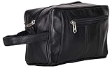Liberty Leather - Black - Genuine Sheep Nappa Leather Unisex Luxury Toiletry Travel Bag | Bathroom...