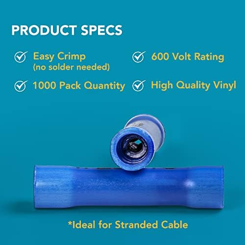 16-14 AWG Gauge Blue Car Audio/Alarm Wire Butt Connector Terminal 16-14AWG 50PCS