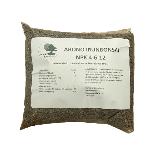 IRUNBONSAI Abono Orgánico-Mineral NPK 4-6-12 (1kg), Fertilizante Granulado para Bonsái y Plantas,