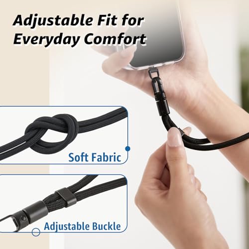 Golifyne Phone Wrist Strap for iPhone & Samsung – 6mm Lanyard with 2 Non-Adhesive Tether Tabs | Secure Hand Strap for Men & Women (Case Required, for Smartphones) – Shadow Black — view 3