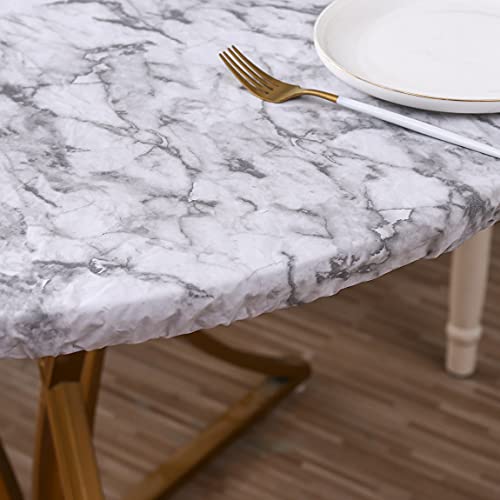Walrus Round Vinyl Fitted Tablecloth with Flannel Backing Elastic Edge Design Table Cover Waterproof Oil-Proof PVC Table Cloth Stain-Resistant Best for 37"-44" Round - Image 5