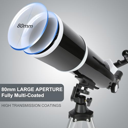 Image of Telescope 80mm Aperture 600mm with Fully Multi-Coated Optics - Professional-Grade Astronomy Tool for Beginners, Includes Wireless Control, Phone Adapter, Moon Filter & Bag，Black