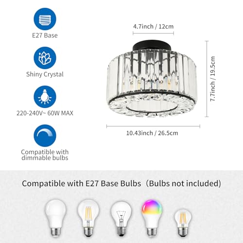 ANWIO Black Crystal Ceiling Light,Modern Ceiling Lights Living Room,Light Fittings Ceilings,Dia 26.5cm Industrial Chandeliers Ceiling Lights for Hallway Bedroom Kitchen Bathroom(E27 Base) - Cosy Home Interiors ANWIO Black Crystal Ceiling Light,Modern Ceiling Lights Living Room,Light Fittings Ceilings,Dia 26.5cm Industrial Chandeliers Ceiling Lights for Hallway Bedroom Kitchen Bathroom(E27 Base) - Image 3