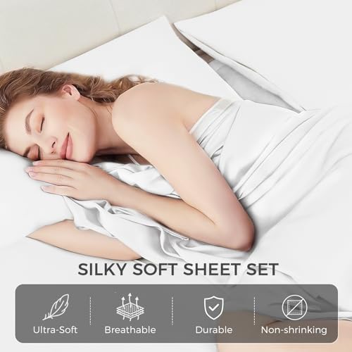 Image of Extra Deep Pocket King Size Sheets Set - 4 Piece Ultra Soft Microfiber Bedding Set, Hotel Luxury Queen Size fitted Sheet with Double Side Pocket - Wrinkle Free, Fade, Breathable (White, King)