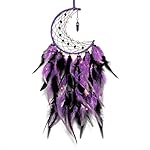 Dremisland Moon Dream Catcher with Fairy Lights-Handmade Colorful Feather Lucky Turquoise Pendant Beads Wall Hanging Ornament for Kids Bedroom Home Decoration,Art Craft Gift. (Purple&Black)