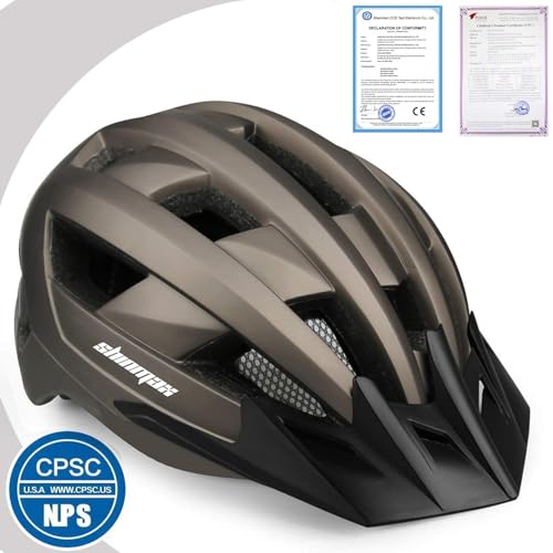 Shinmax Casco Bici Uomo Donna Casco MTB con LED USB Ricaricabile Luce Casco Bici Adulti con Visiera Rimovibile Magnetica Occhiali Casco Ciclismo Unisex Caschi Bicicletta 57-62cm NR-032