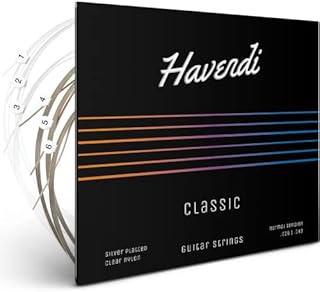 HAVENDI® Guitar Strings for classical guitar - brilliant sound quality strings made of nylon for classical guitar coated with silver (6 string set) incl. 3 picks