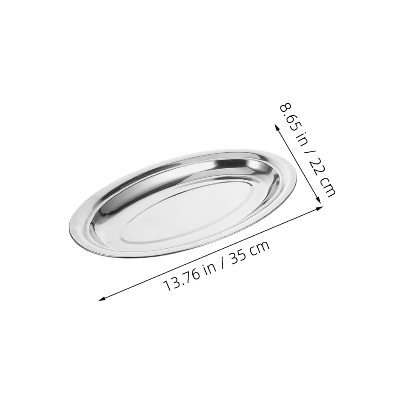 Plato para Servir Pescado Ovalado de Acero Inoxidable, 6 Piezas, 35 Cm | Platos Planos Grandes de Acero Inoxidable, Bandeja Ovalada para Servir Alimentos, Acabado Pulido