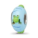 Ryan Jonathan Fine Jewelry Sterling Silver Reflections Blue/Green Hand Painted Frog Fenton Glass Bead Charm Pendant