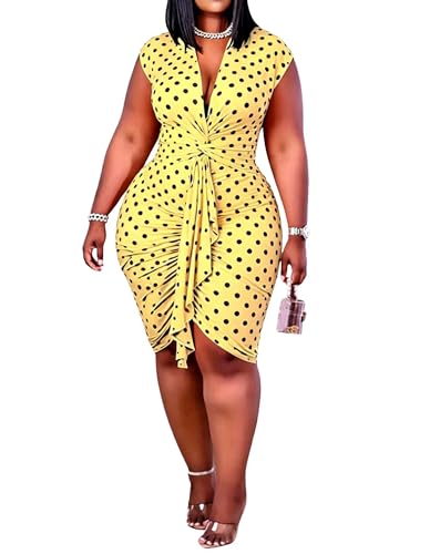 Image of IyMoo Women's Sexy Plus Size Bodycon Sleeveless Drawstring Ruched Mini Club Dresses