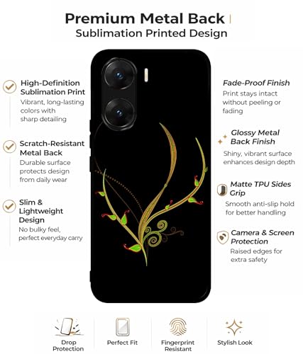Image of Yellow Pattern Design Premium 2D Printed Metal Back Case Cover for Vivo V29E 5G