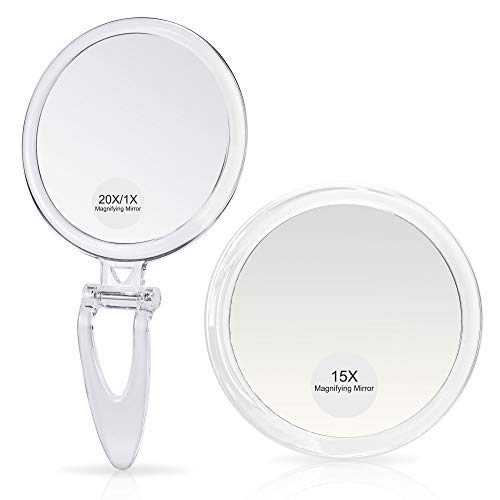 Magnifying Mirrors Combo, 6Inch 15X Magnified Mirror with Suction Cups and 5Inch 20X/1X Handheld Mirror, Perfect for Precise Makeup and Easy to Travel(6Inch 15X and 5Inch 20X/1X)