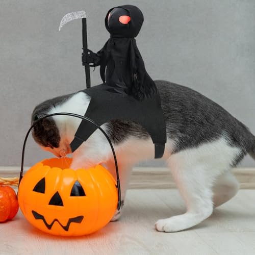 MACULPER Halloween Hundekostüm Hunde Kostüm Katzenkostüme Hund Halloween-Haustier-Outfit Sensenmann Cosplay Kostüm Gruselige Kostüme Hundekostüm für kleine, mittelgroße Katzen und Hunde