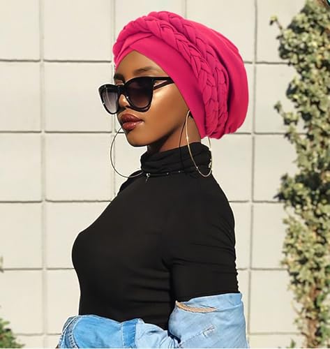 Image of DRESHOW African Women Turban Caps Cotton Beanie Twist Headscarf Pre-Tied Double Twisted Braids Wrap Hat Chemo Cancer Cap