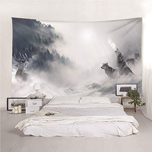 Toile imprimée mode loups design artistique blanc et gris pour habillage mural chic