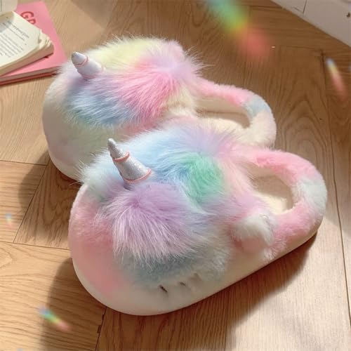 Unicorn Fuzzy Animal Slippers for Women, Womens Cute Fluffy Plush Warm House Slippers, Winter4