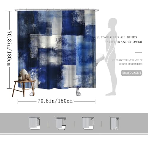 Rideau de douche imperméable bleu marine 123x205cm à motif abstrait géométrique
