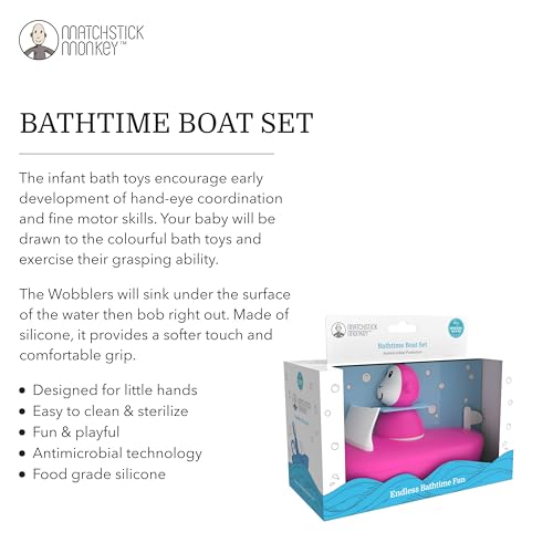 Jouet bain Matchstick Monkey bateau rose pour l'éveil sensoriel du bébé - 5