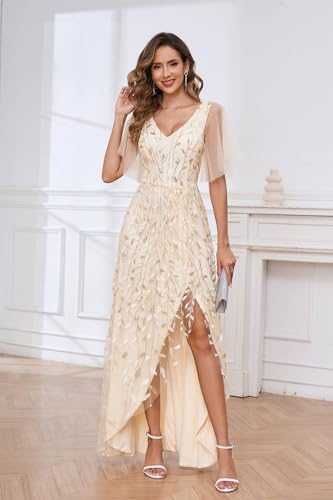 Mother of The Bride Dresses for Wedding with Ruffle Sleeves Sequin Long Slit Groom Dress2