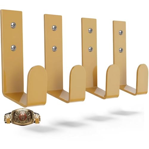 Otoolling 4 Pcs Wrestling Championship Belt Wall Display Holder Belt Horizontal Wall Mount Display Organizer Secure Rack for Wrestling Gifts and Awards (Gold)