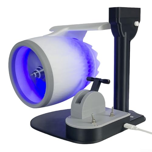 Turbofan Ventilador creativo de escritorio con spray humidificador y efecto de llama de cola de luz roja, alimentado por USB, tamaño compacto para uso en casa y oficina al aire libre (azul)