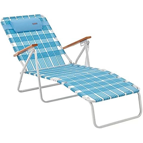 #WEJOY 5 Adjustable Folding Webbing Beach Chaise Lounge Chair,Portable Recliner Chairs for Adults with Wooden Arm,Backpack Strap,Pillow for Outdoor Sunbathing Pool Side Sun Deck Lawn Patio Camping Cover