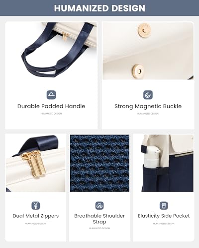 Image of LOVEVOOK Laptop Backpack for Women, 15.6 Inch Work Laptop Bag with USB Port, Fashion Teacher Nurse Backpack Purse, Waterproof Travel Computer Backpack with Organizer Bag, 2PCS,Beige - Navy
