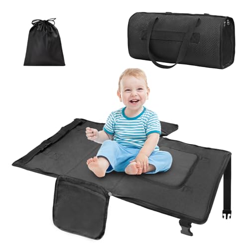 Zyphoria Toddler Airplane Travel Bed, Airplane Seat Extender for Kids, Plane Must Have for Toddlers, Baby Travel Essentials for Flying, Portable Travel Bag Foot Rest for Flights(Black)