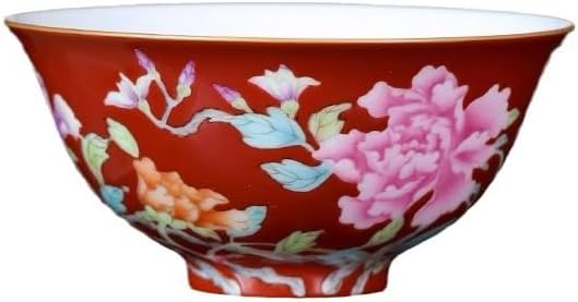 Tea Cup Hand-Painted Enamel Red Peony Host Personal Ceramic Soaking Container