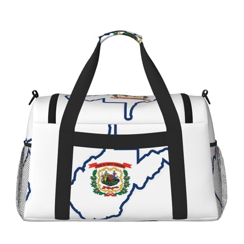 West Virginia state Flag Map print Travel Duffle Bag Gym Bag for Women,Puffer Tote Bag,Weekender Overnight Bag Organizer2