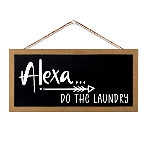 Mayavenue Funny Laundry Room Kitchen Decor Hanging Sign - Alexa Do The Laundry Door Sign For Room Wall Farmhouse Bathroom Home Decorations, 5 X 10 Inch (Black Background) #TOP5