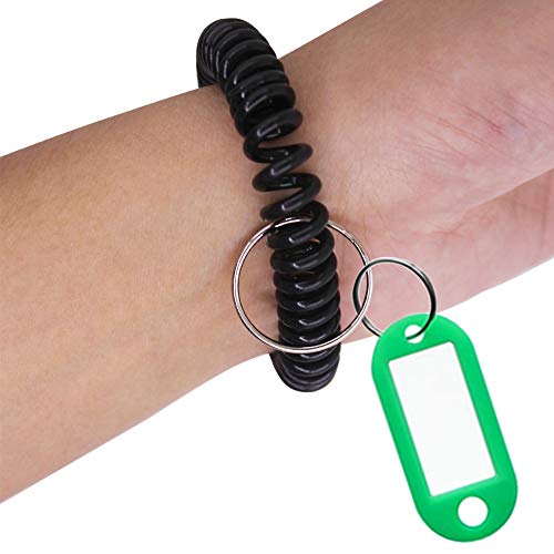 SENHAI 12 pcs Wristband Keychains & 6 pcs Key Tags, Plastic Coil Stretch Elastic Spring Spiral Bracelet Key Ring for Gym Pool ID Badge, Plastic ID Tags with Label Window for Keychain Pet Luggage Bag - Thumbnail 5