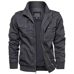 EKLENTSON Übergangsjacke Herren Classic Pilotenjacke Stehkragen Militär Jacke Cargo Full Zip (3XL, Grau)