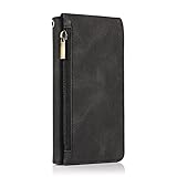 Uposao Kompatibel mit iPhone X/iPhone XS Hülle Geldbörse mit Reißverschluss Männer Schutzhülle Leder Wallet Case Handyhülle Klapphülle Magnet Kartenfach Bookstyle Lederhülle,SSchwarz